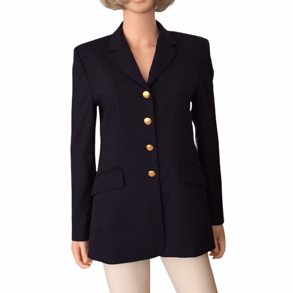 Vintage NWT Talbots Black Wool Blazer Gold Crest Buttons Made in Japan